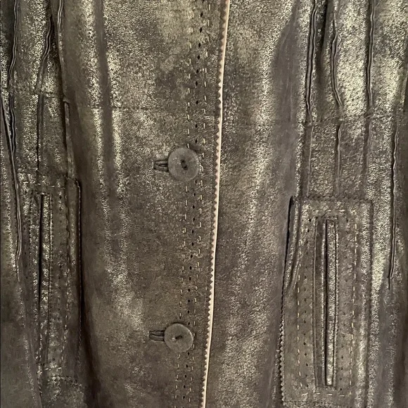 Pamela McCoy Leather Bronze Trench Coat - Picture 4 of 13